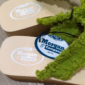 Morgan & Co. Green Fuzzy Strap Sandals